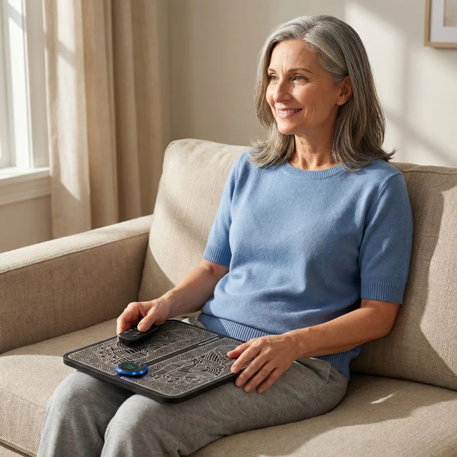 Pessoa usando dispositivo Nerpex em casa